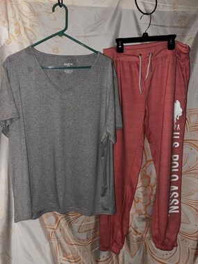 Polo by Ralph Lauren Coral Sweat Pants w/ Grey Tee